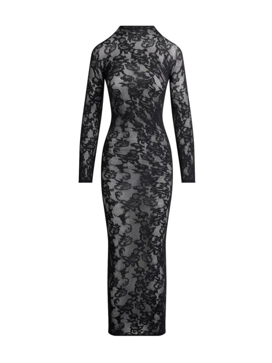 SKIMS Dresses & Skirts - SKIMS *NWT KNIT LACE MOCK NECK LONG DRESS | COLOR: OBSIDIAN | SIZE: LXL